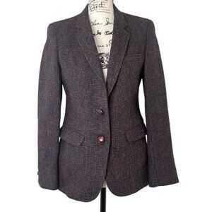 Vtg Harris Tweed Blazer Handwoven Scottish Wool Jacket Marron Blue Womens Size 4